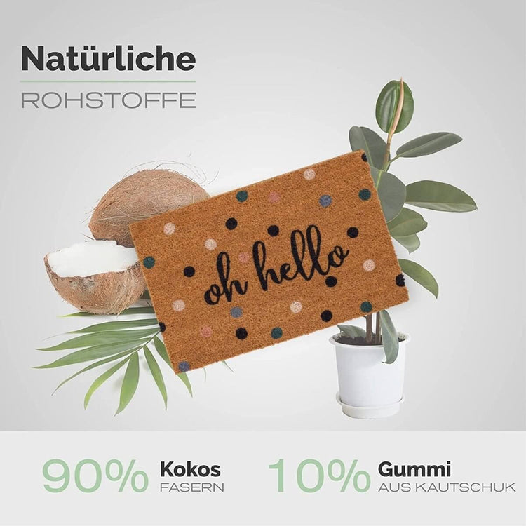 Fußmatte aus Kokos mit Punkte Motiv & Oh Hello - Entrando