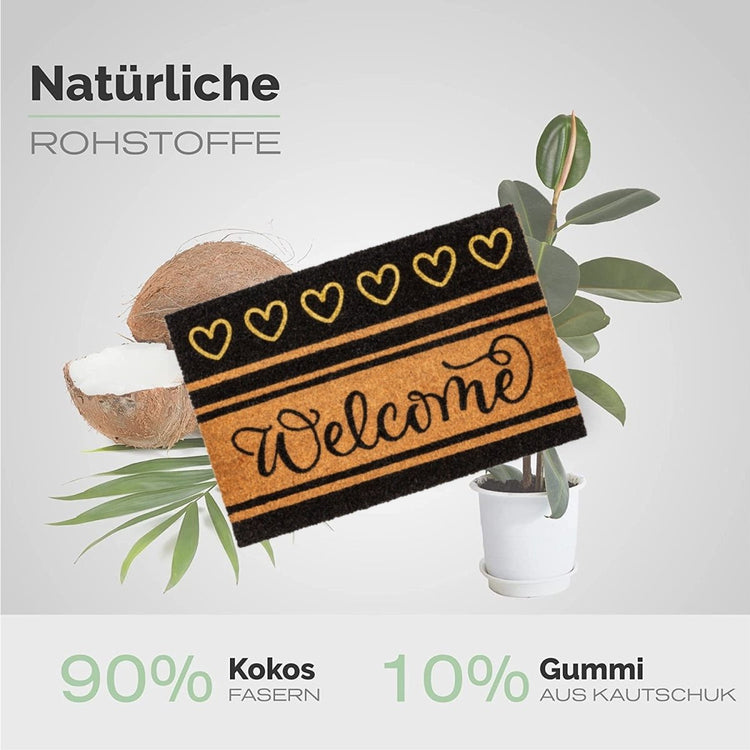 Fussmatte aus Kokos mit Welcome und Herz Design - Entrando