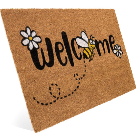 Kokos Fussmatte Welcome mit Blumen und Biene - Entrando